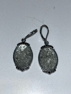 Vera Wang Silver and Blue Oval Sparkling Drop Earrings
